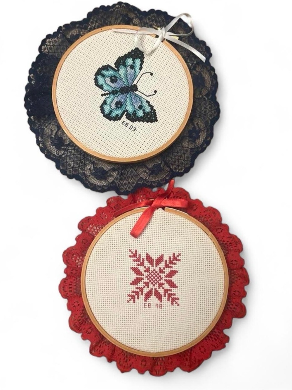 Handmade Cross-Stitch Embroidered Set House Decorations Wall Art Wooden Hoops